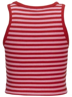 Débardeur en coton rouge à rayures avec une coupe crop top près du corps