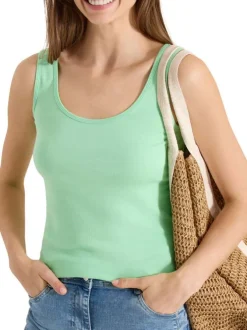 Débardeur en coton vert uni avec une coupe ajustée et un col rond