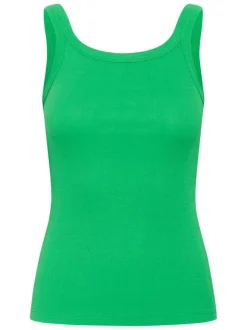 Débardeur en coton vert uni pourvu d'une coupe ajustée et d'un col rond