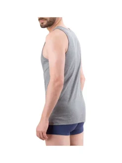 Débardeur gris uni en coton peigné avec une coupe droite et un col rond
