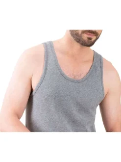 Débardeur gris uni en coton peigné avec une coupe droite et un col rond