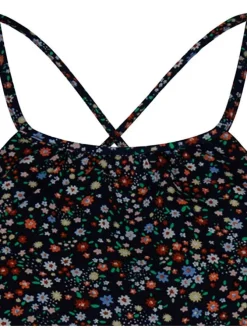 Débardeur marine à fleurs imprimées all over avec coupe évasée