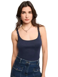 Débardeur marine uni avec une coupe ajustée et un décolleté arrondi