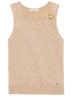 Débardeur Minn en coton et lin mélangé beige uni pourvu d'une coupe ajustée