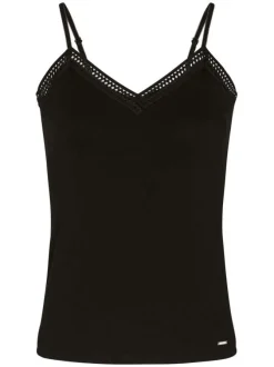 Débardeur noir uni avec une coupe droite à col v et des bretelles