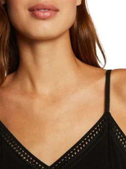 Débardeur noir uni avec une coupe droite à col v et des bretelles