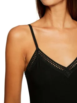 Débardeur noir uni avec une coupe droite à col v et des bretelles