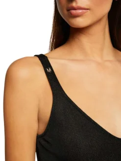 Débardeur noir uni avec une coupe droite à col v et logo de la marque