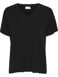 Débardeur noir uni coupe ajustée avec un col festonné et sans manches