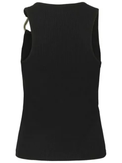 Débardeur noir uni en maille côtelée avec une coupe ajustée et un col rond