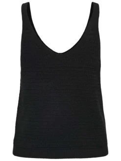 Débardeur noir uni en maille tricotée avec un col v et des bretelles fines