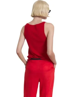 Débardeur rouge uni avec une coupe droite à col rond et sans manches