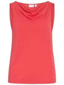 Débardeur rouge uni avec une coupe droite et un col bénitier