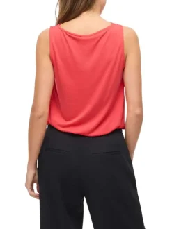 Débardeur rouge uni avec une coupe droite et un col bénitier