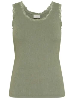 Débardeur vert uni avec une coupe droite un col rond et à sans manche