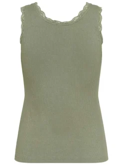 Débardeur vert uni avec une coupe droite un col rond et à sans manche
