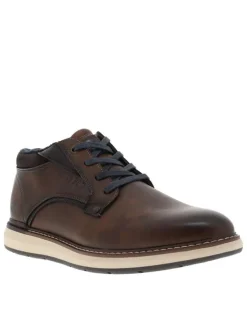 Derbies cognac à talon plat avec des lacets et doublure bleu marine