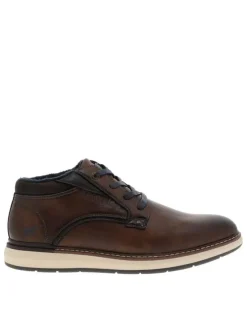 Derbies cognac à talon plat avec des lacets et doublure bleu marine