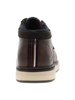 Derbies cognac à talon plat avec des lacets et doublure bleu marine