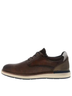 Derbies cognac à talon plat avec des lacets ronds et patch cousu avec logo