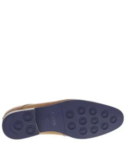 Derbies en cuir camel avec un talon décroché bas et des lacets ronds bleus