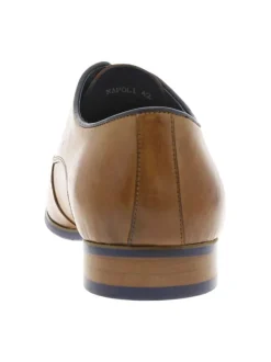 Derbies en cuir camel avec un talon décroché bas et des lacets ronds bleus