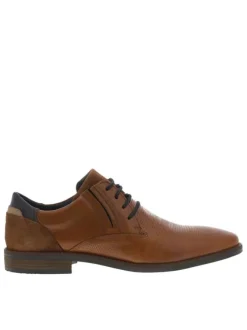 Derbies en cuir camel à bout droit et à talon décroché bas avec des lacets ronds