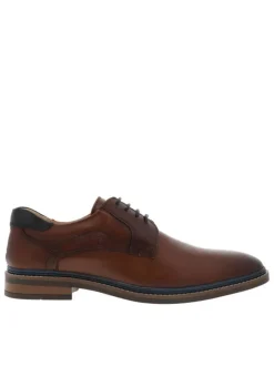 Derbies en cuir cognac avec empiècement foncés sur tige et fermeture à lacets ronds noirs