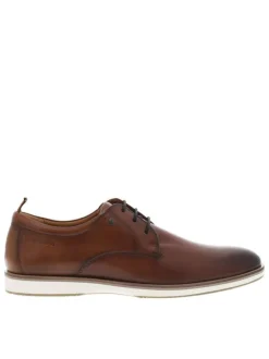 Derbies en cuir cognac avec empiècements foncés et fermeture à lacets ronds