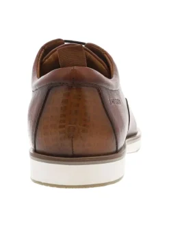 Derbies en cuir cognac avec empiècements foncés et fermeture à lacets ronds