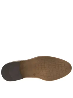 Derbies en cuir cognac et marine à talon plat avec des lacets ronds