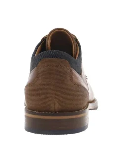 Derbies en cuir cognac à talon décroché bas et à lacets ronds bleus