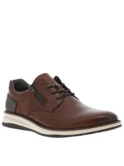 Derbies en cuir cognac à talon plat avec des lacets et un zip latéral