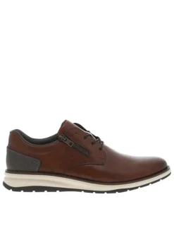 Derbies en cuir cognac à talon plat avec des lacets et un zip latéral