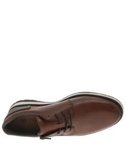 Derbies en cuir cognac à talon plat avec des lacets et un zip latéral