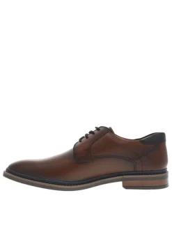 Derbies en cuir cognac à talon plat et à lacets ronds avec empiècements texturés