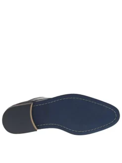 Derbies en cuir lisse bleu marine à talon décroché bas et à lacets ronds