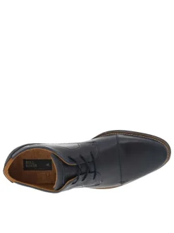 Derbies en cuir lisse bleu marine à talon décroché bas et à lacets ronds