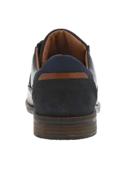 Derbies en cuir marine à bout droit avec un talon décroché bas