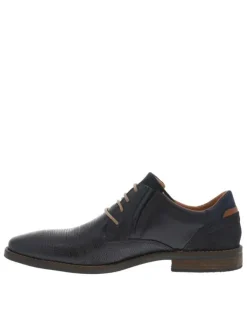 Derbies en cuir marine à bout droit avec un talon décroché bas