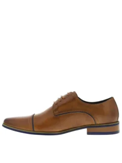 Derbies en cuir marron avec détails bleus un talon plat et lacets ronds