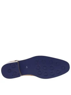 Derbies en cuir marron avec détails bleus un talon plat et lacets ronds