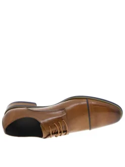 Derbies en cuir marron avec détails bleus un talon plat et lacets ronds