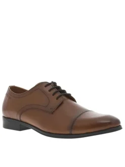 Derbies en cuir marrons à bout droit arrondi et à talon décroché bas