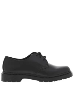 Derbies en cuir noires avec talon décroché bas et à lacets ronds