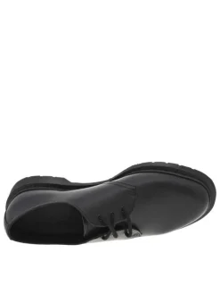 Derbies en cuir noires avec talon décroché bas et à lacets ronds
