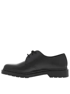 Derbies en cuir noires avec talon décroché bas et à lacets ronds