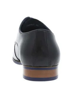 Derbies en cuir noires avec un talon décroché bas et des lacets ronds bleus