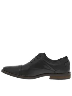 Derbies en cuir noires à bout droit avec un talon décroché bas