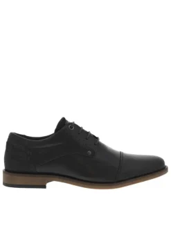 Derbies en cuir noires et marine avec des lacets ronds et un talon plat